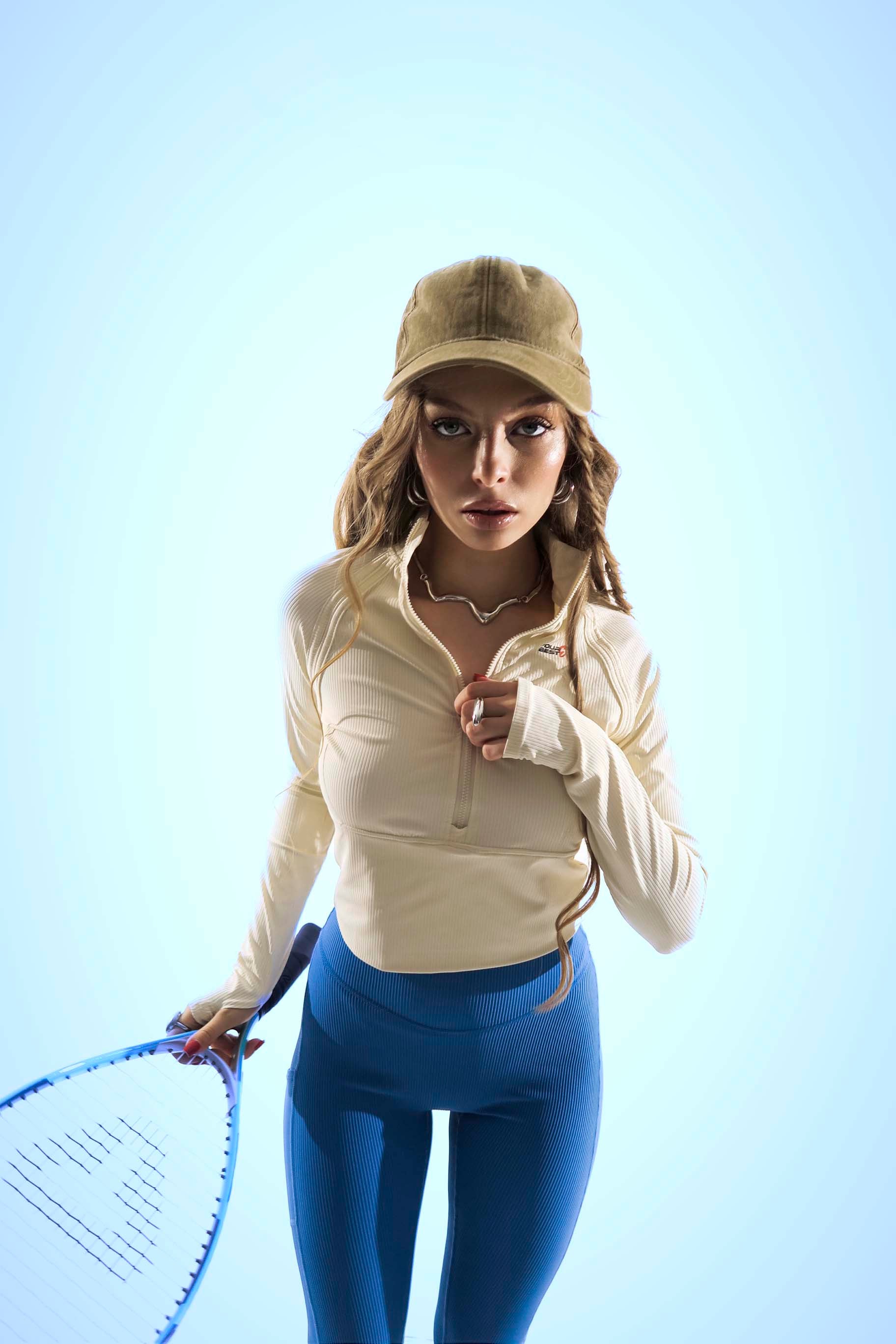PowerRib Zip Crop Beige Longsleeve
